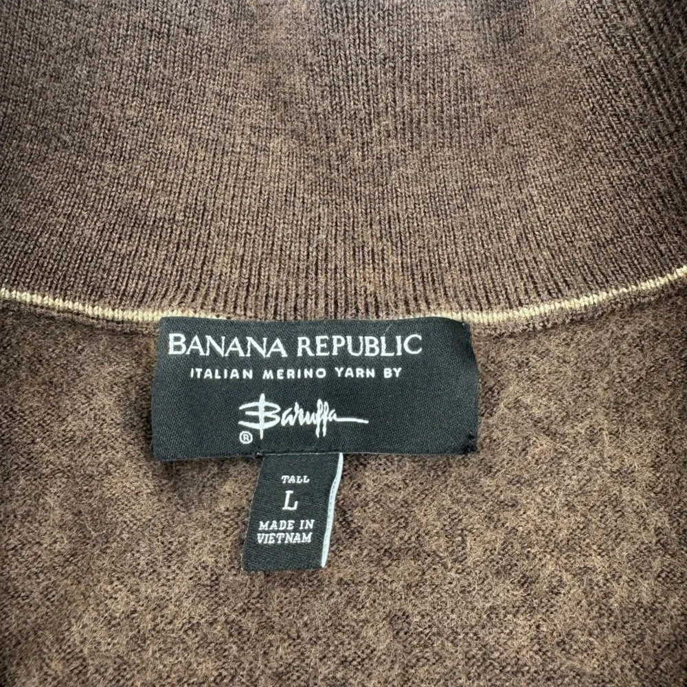Banana Republic Italian Merino Wool by Baruffa Men Large Tall Half-Zip Brown